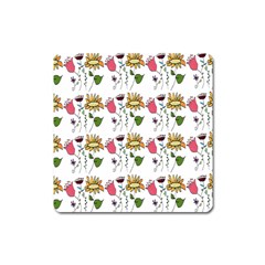 Handmade Pattern With Crazy Flowers Square Magnet by Simbadda