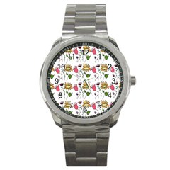 Handmade Pattern With Crazy Flowers Sport Metal Watch by Simbadda