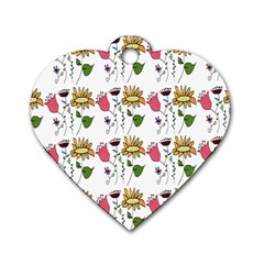 Handmade Pattern With Crazy Flowers Dog Tag Heart (two Sides) by Simbadda