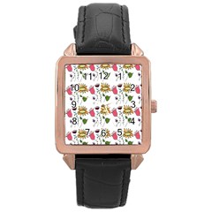 Handmade Pattern With Crazy Flowers Rose Gold Leather Watch  by Simbadda