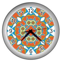 Digital Computer Graphic Geometric Kaleidoscope Wall Clocks (silver) 