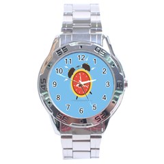 Alarm Clock Weker Time Red Blue Stainless Steel Analogue Watch by Alisyart