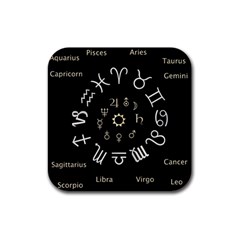 Astrology Chart With Signs And Symbols From The Zodiac Gold Colors Rubber Square Coaster (4 Pack)  by Amaryn4rt