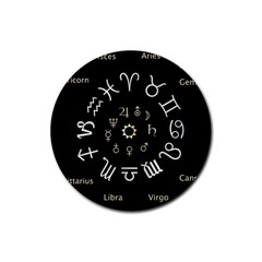 Astrology Chart With Signs And Symbols From The Zodiac Gold Colors Rubber Round Coaster (4 Pack)  by Amaryn4rt