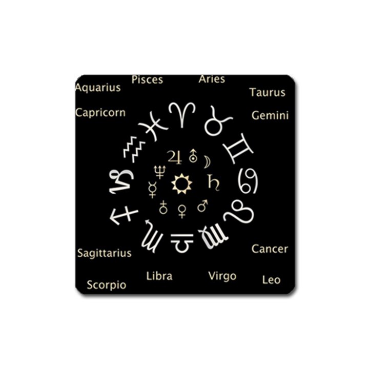 Astrology Chart With Signs And Symbols From The Zodiac Gold Colors Square Magnet
