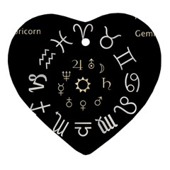 Astrology Chart With Signs And Symbols From The Zodiac Gold Colors Heart Ornament (two Sides) by Amaryn4rt