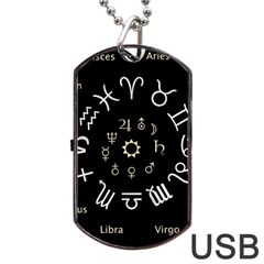 Astrology Chart With Signs And Symbols From The Zodiac Gold Colors Dog Tag Usb Flash (one Side) by Amaryn4rt