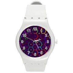 Color Bee Hive Pattern Round Plastic Sport Watch (m) by Amaryn4rt