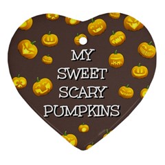 Scary Sweet Funny Cute Pumpkins Hallowen Ecard Ornament (heart) by Amaryn4rt