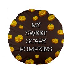 Scary Sweet Funny Cute Pumpkins Hallowen Ecard Standard 15  Premium Round Cushions by Amaryn4rt