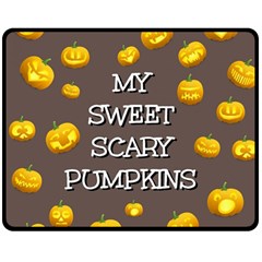 Scary Sweet Funny Cute Pumpkins Hallowen Ecard Double Sided Fleece Blanket (medium)  by Amaryn4rt