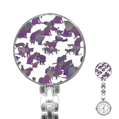 Many Cats Silhouettes Texture Stainless Steel Nurses Watch by Amaryn4rt