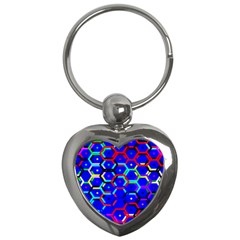 Blue Bee Hive Pattern Key Chains (heart)  by Amaryn4rt