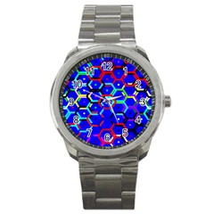 Blue Bee Hive Pattern Sport Metal Watch by Amaryn4rt