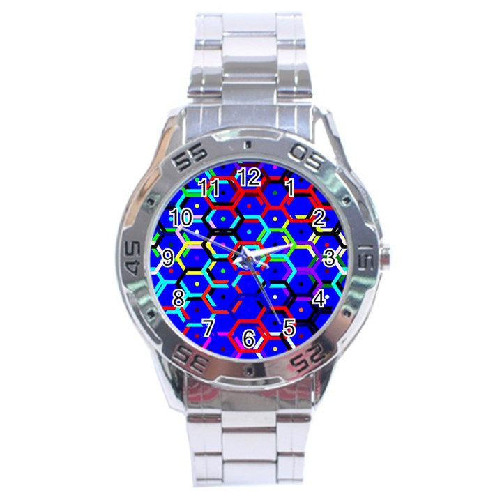 Blue Bee Hive Pattern Stainless Steel Analogue Watch