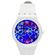 Blue Bee Hive Pattern Round Plastic Sport Watch (m) by Amaryn4rt