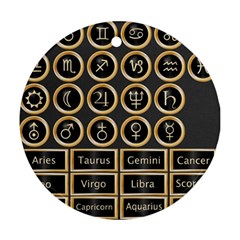 Black And Gold Buttons And Bars Depicting The Signs Of The Astrology Symbols Ornament (round) by Amaryn4rt