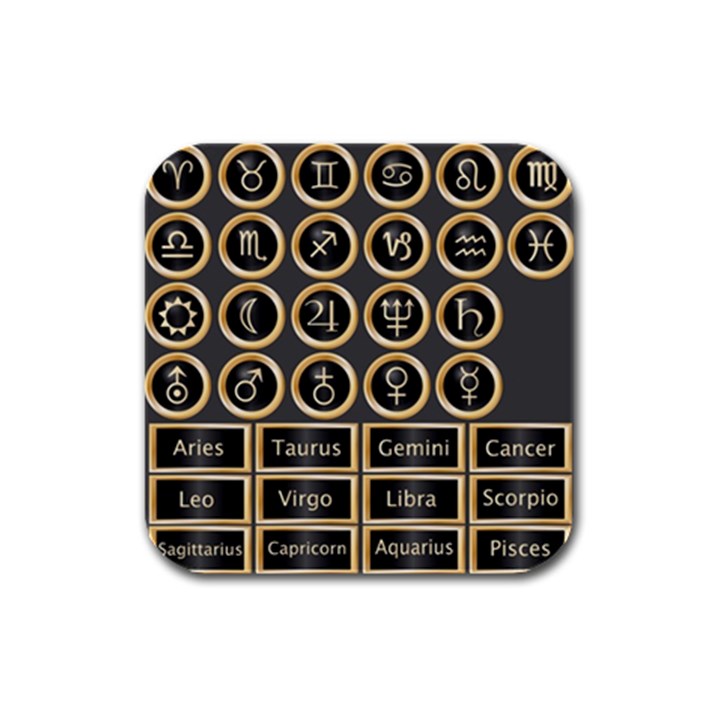 Black And Gold Buttons And Bars Depicting The Signs Of The Astrology Symbols Rubber Square Coaster (4 pack) 
