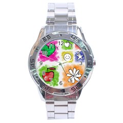 A Set Of Watercolour Icons Stainless Steel Analogue Watch by Amaryn4rt