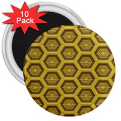 Golden 3d Hexagon Background 3  Magnets (10 Pack) 