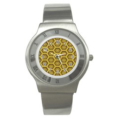 Golden 3d Hexagon Background Stainless Steel Watch by Amaryn4rt