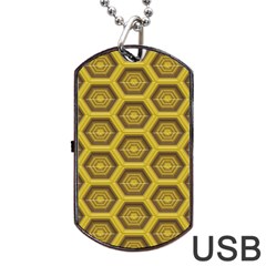 Golden 3d Hexagon Background Dog Tag Usb Flash (one Side) by Amaryn4rt