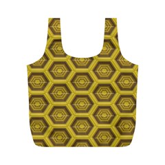 Golden 3d Hexagon Background Full Print Recycle Bags (m)  by Amaryn4rt