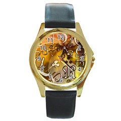 Symbols On Gradient Background Embossed Round Gold Metal Watch by Amaryn4rt
