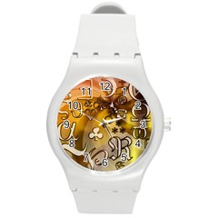 Symbols On Gradient Background Embossed Round Plastic Sport Watch (m) by Amaryn4rt