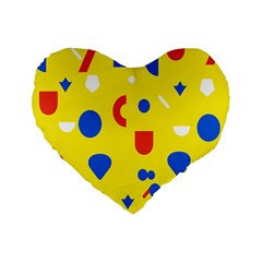 Circle Triangle Red Blue Yellow White Sign Standard 16  Premium Heart Shape Cushions