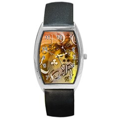 Symbols On Gradient Background Embossed Barrel Style Metal Watch by Amaryn4rt