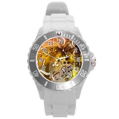 Symbols On Gradient Background Embossed Round Plastic Sport Watch (l) by Amaryn4rt