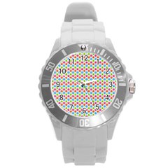 Colorful Floral Seamless Red Blue Green Pink Round Plastic Sport Watch (l)