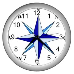 Compass Blue Star Wall Clocks (silver)  by Alisyart