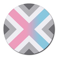 Flag X Blue Pink Grey White Chevron Round Mousepads