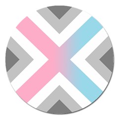 Flag X Blue Pink Grey White Chevron Magnet 5  (Round)