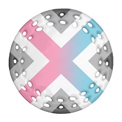 Flag X Blue Pink Grey White Chevron Ornament (Round Filigree)