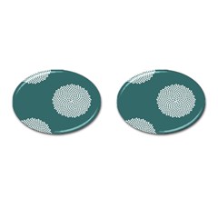 Green Circle Floral Flower Blue White Cufflinks (oval)