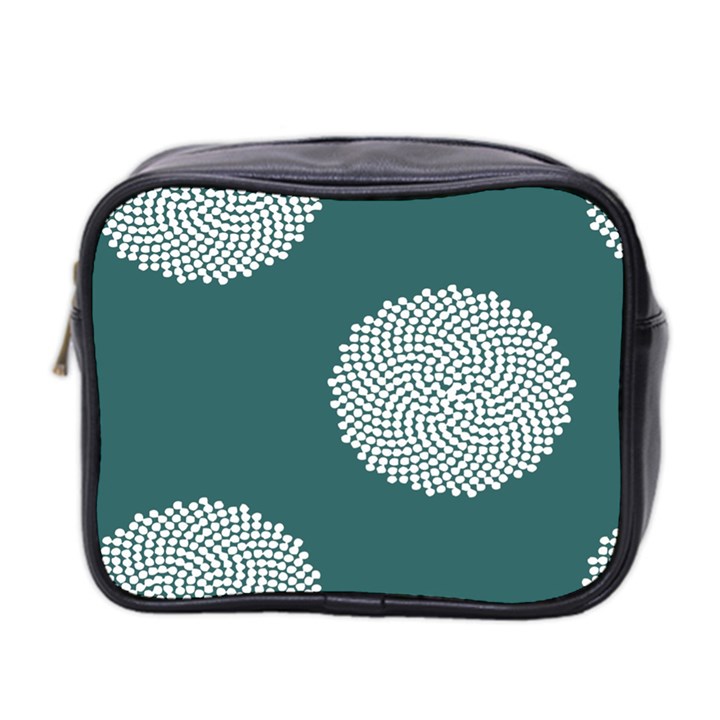 Green Circle Floral Flower Blue White Mini Toiletries Bag 2-Side