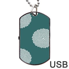 Green Circle Floral Flower Blue White Dog Tag Usb Flash (two Sides)