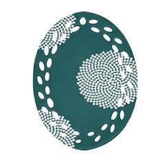 Green Circle Floral Flower Blue White Ornament (oval Filigree)