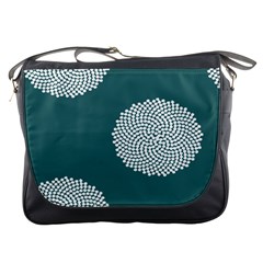 Green Circle Floral Flower Blue White Messenger Bags by Alisyart