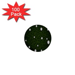 Graphics Green Leaves Star White Floral Sunflower 1  Mini Buttons (100 Pack)  by Alisyart