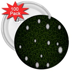 Graphics Green Leaves Star White Floral Sunflower 3  Buttons (100 Pack) 