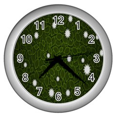 Graphics Green Leaves Star White Floral Sunflower Wall Clocks (silver)  by Alisyart