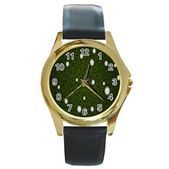 Graphics Green Leaves Star White Floral Sunflower Round Gold Metal Watch