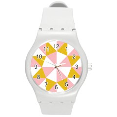 Learning Connection Circle Triangle Pink White Orange Round Plastic Sport Watch (m)