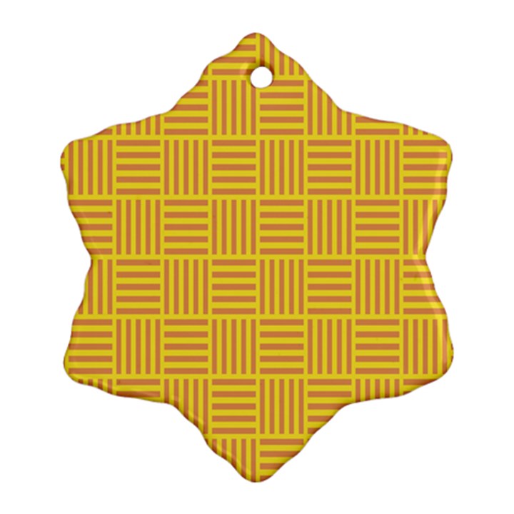 Plaid Line Orange Yellow Snowflake Ornament (Two Sides)