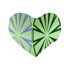 Starburst Shapes Large Green Purple Standard 16  Premium Flano Heart Shape Cushions by Alisyart