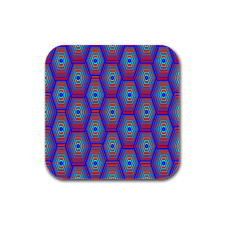 Red Blue Bee Hive Pattern Rubber Square Coaster (4 pack) 